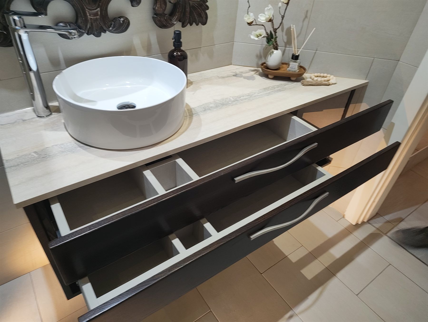 Bathroom vanity with fitted storage